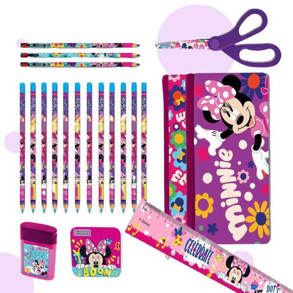 Kit escolar de escritura minnie mouse, disponible en papeleria el mayorista cali.
