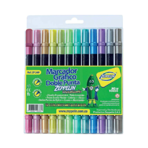 marcadores graficos doble punta metalizados zeppelin, disponibles en papeleria el mayorista cali.