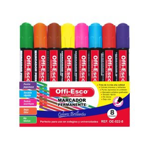 Marcadores Offi-Esco x8 und OE-522-8 para resaltar y escribir con colores vibrantes