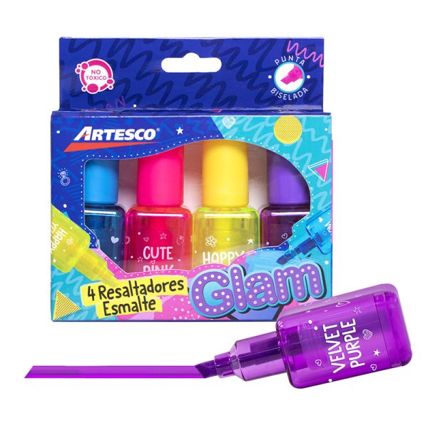 resaltadores glam x4 Artesco, disponibles en papeleria el mayorista cali.