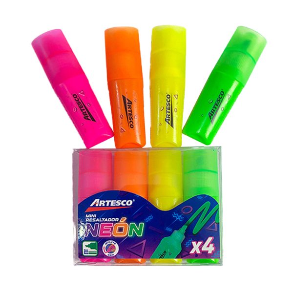 resaltadores mini x4 artesco, disponibles al mejor precio aquí en papeleria el mayorista cali.