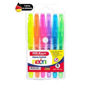resaltadores neón offiesco, disponible en Papelería El Mayorista.